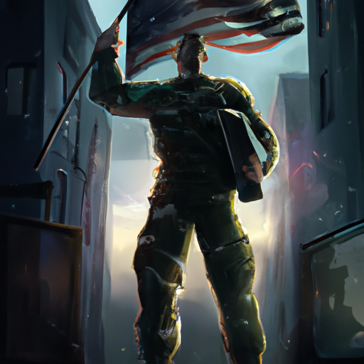 תמונה של חייל במדים אוחז בדגל