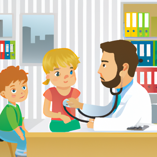 9. רופא ילדים בודק ילד במרפאה משפחתית