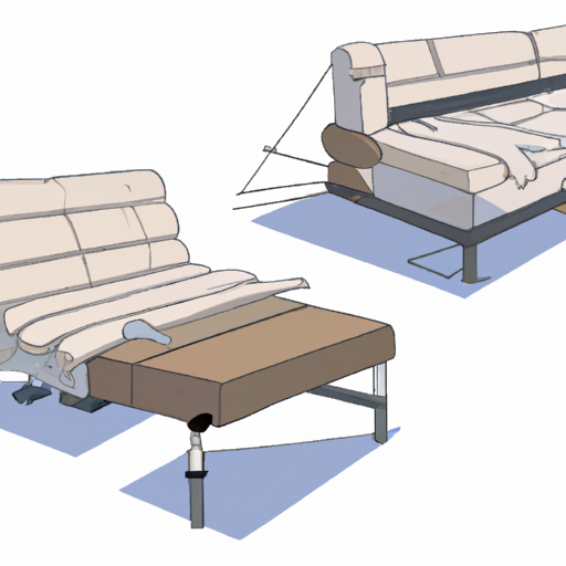 איור המדגים את המנגנון של ספה מתקפלת, המפרט כיצד היא עוברת מספה למיטה.
