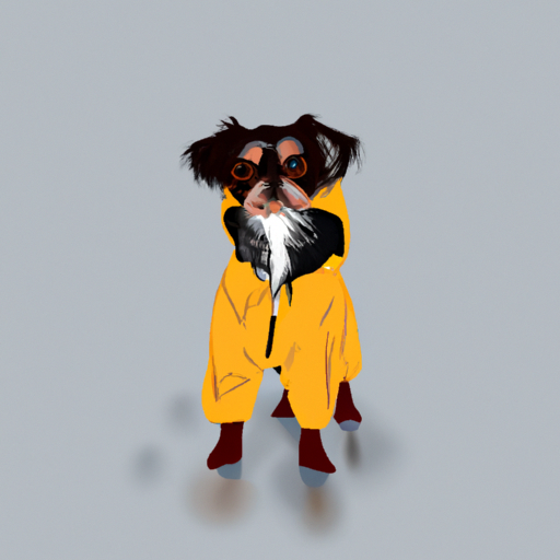 כלב קטן לבוש במעיל גשם מסוגנן